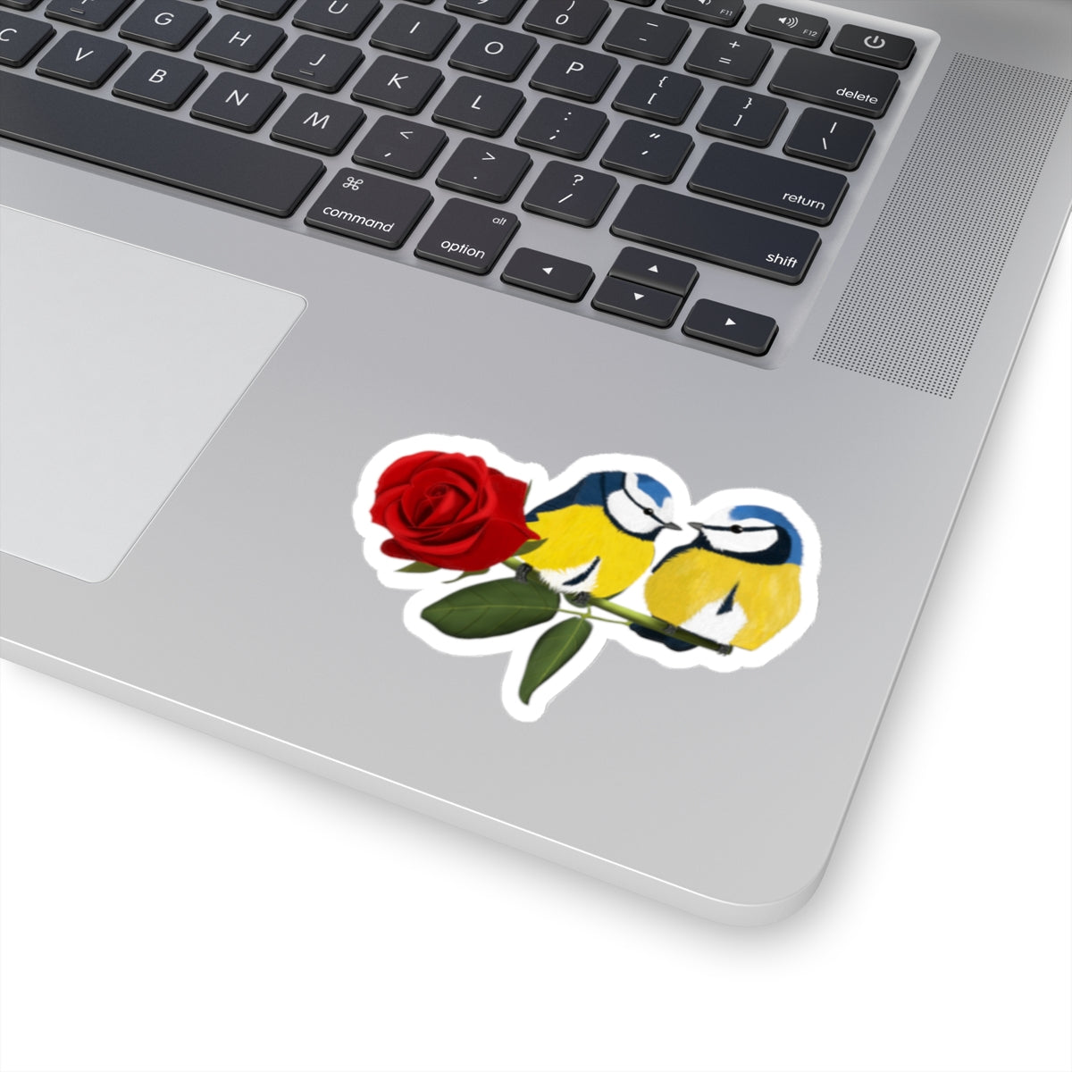 Blue Titmouse on a Rose Valentine's Day Bird Kiss-Cut Sticker