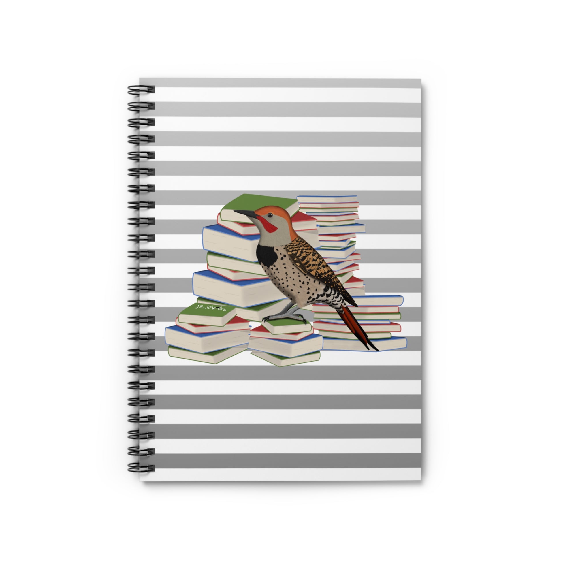 Northern Flicker Bird with Books Birdlover Bookworm Spiral Notebook Ruled Line