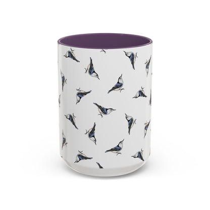 Nuthatch All-Over Pattern Accent Mug | Colorful Bird Lover Gift for Birdwatchers