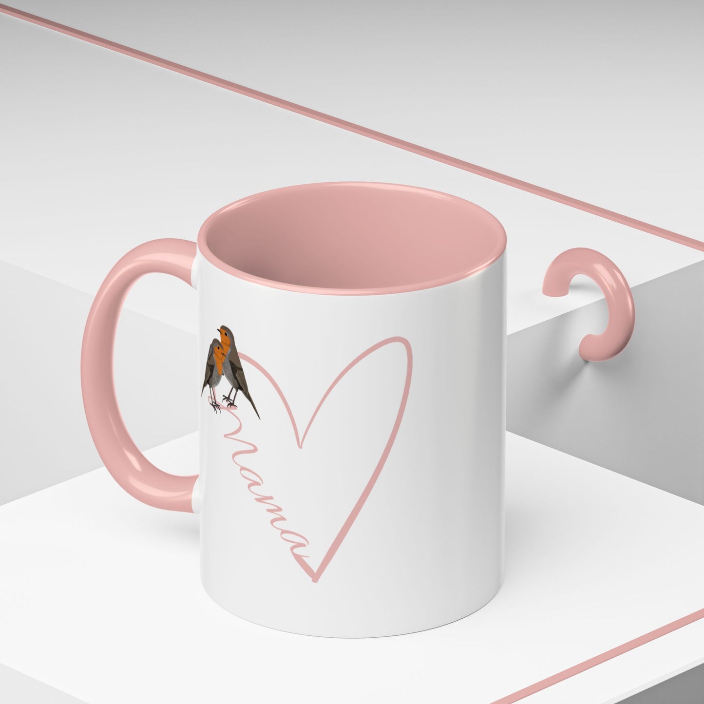 Rotkehlchen mit Herz Muttertag Mama Vogel Tasse Weiß Rosa