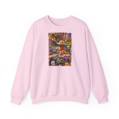 Niedliches Rotkehlchen Sweatshirt beim Blumen gießen | Gemütlicher Garten-Pullover