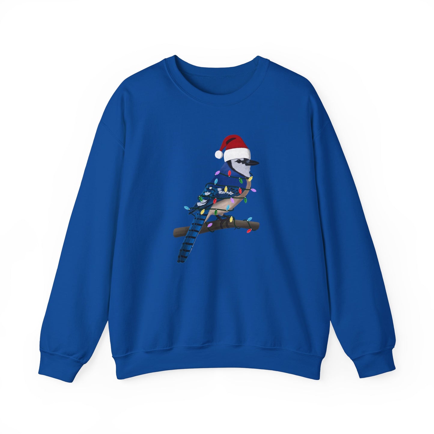 Blue Jay with Fairy Lights Santa Claus Christmas Bird Sweatshirt