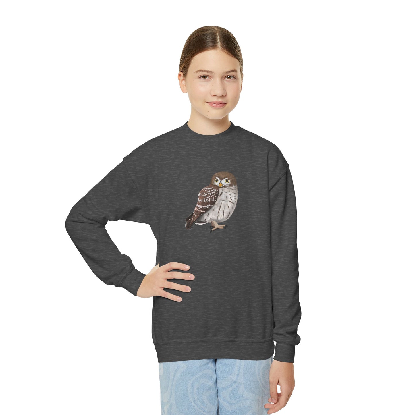 Little Owl Bird Birdwatching Youth Crewneck Sweatshirt