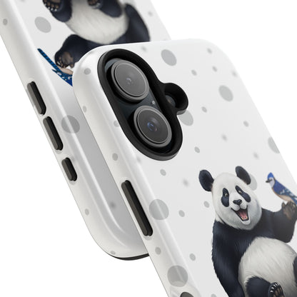 Cute Panda Bear with a Blue Jay Animal iPhone Case - Dual-Layer PC/TPU Protective Cover for iPhone