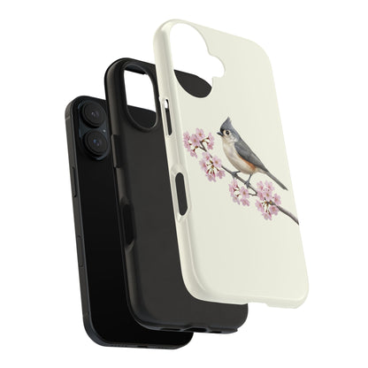 Tufted Titmouse & Cherry Blossom Tough iPhone Case Creamy White
