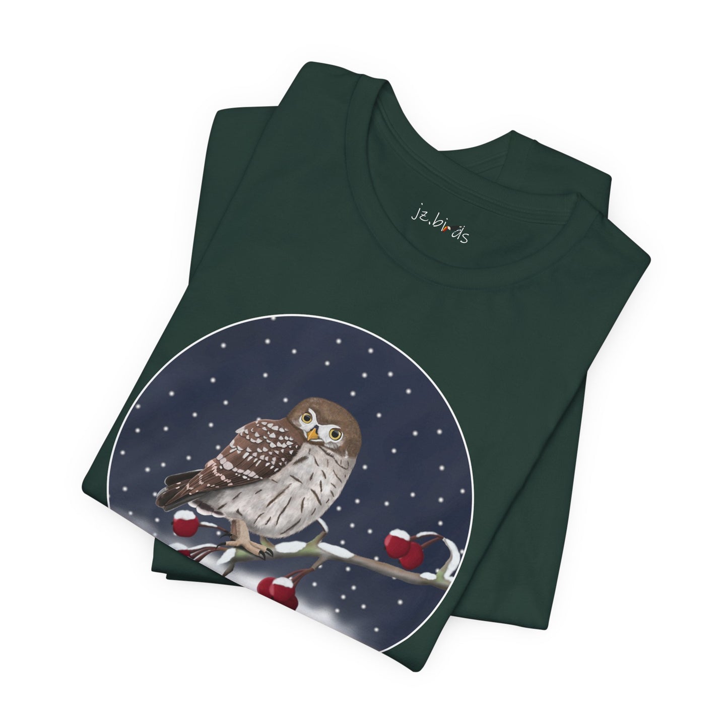 Owl on a Winter Branch Birdwatcher Christmas Bird T-Shirt