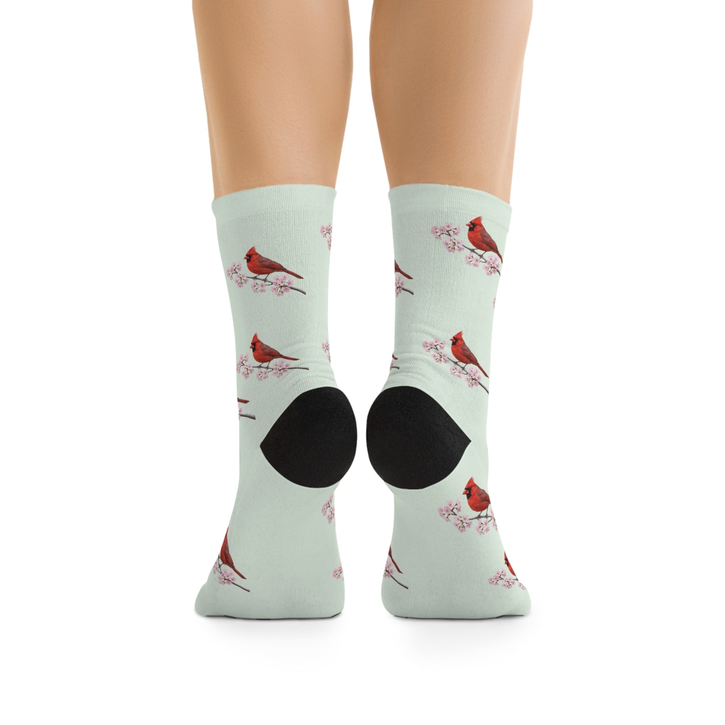Northern Cardinal Socks – & Cherry Blossom Sage Green | Birdwatching Apparel