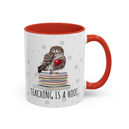 Cute Owl on Books Teacher Mug – Teaching is a Hoot – Two-Tone Classroom Coffee Cup