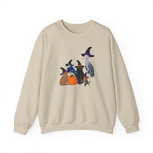 Robin Shoebill Blue Jay Rabbit with Cat Happy Halloween Birds Sweatshirt