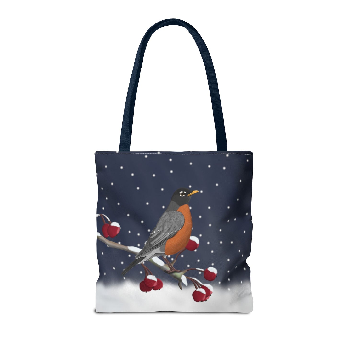 Robin on a Winter Branch Christmas Bird Tote Bag 16"x16"