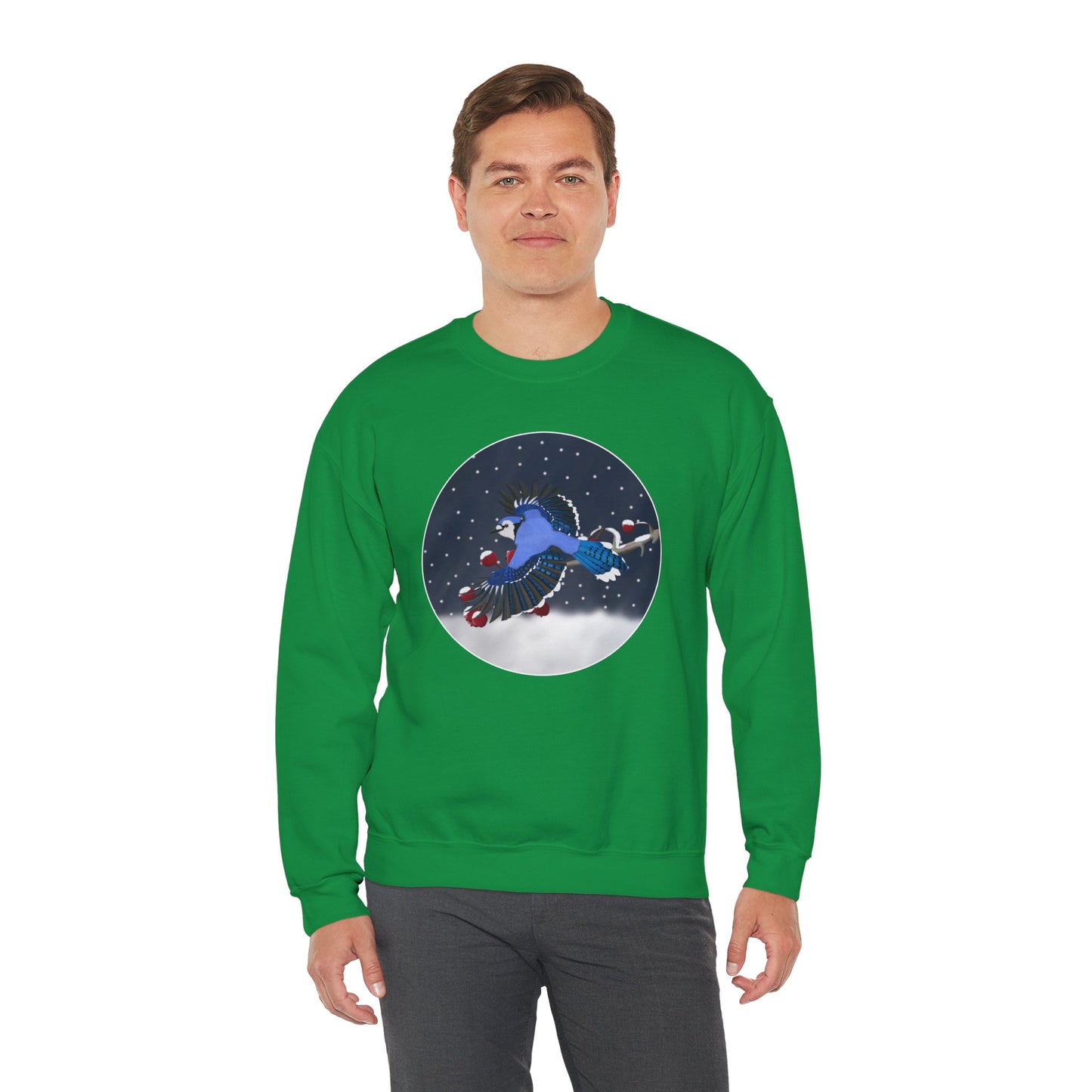 Blue Jay on a Winter Branch Birdwatcher Christmas Bird Sweatshirt