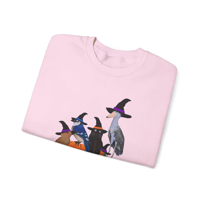 Robin Shoebill Blue Jay Rabbit with Cat Happy Halloween Birds Sweatshirt