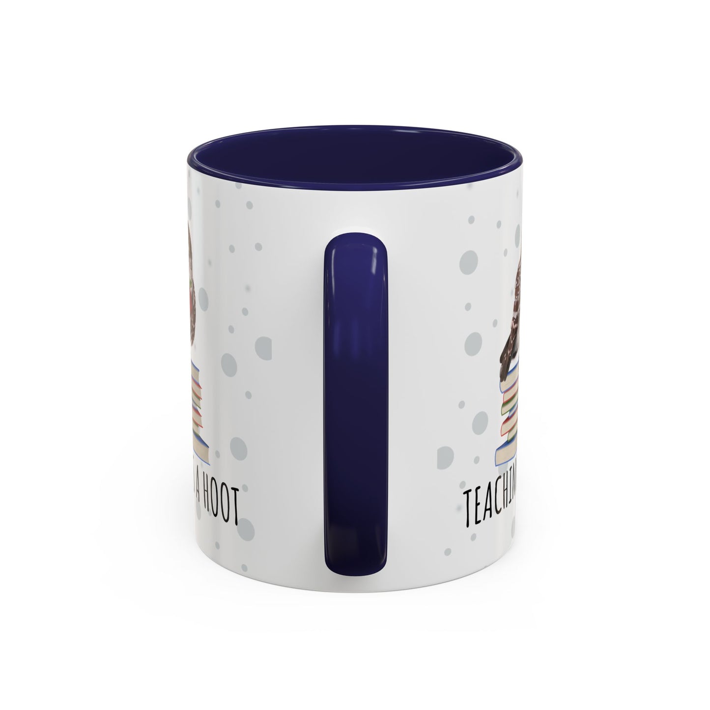 Cute Owl on Books Teacher Mug – Teaching is a Hoot – Two-Tone Classroom Coffee Cup