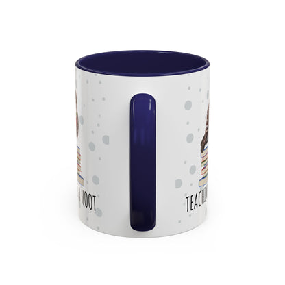 Cute Owl on Books Teacher Mug – Teaching is a Hoot – Two-Tone Classroom Coffee Cup