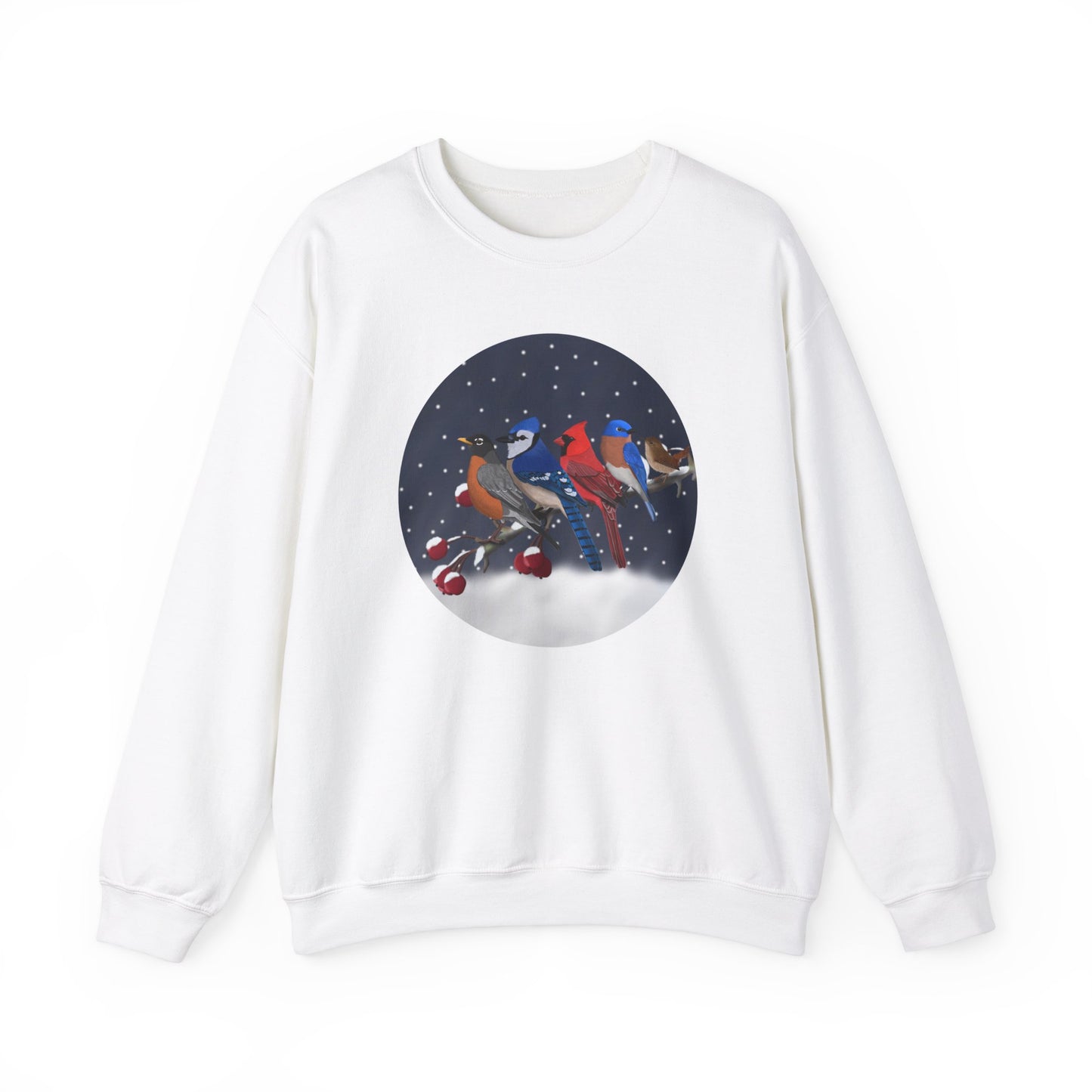 Blue Jay Robin Cardinal Bluebird Wren on a Winter Branch Christmas Bird Sweatshirt