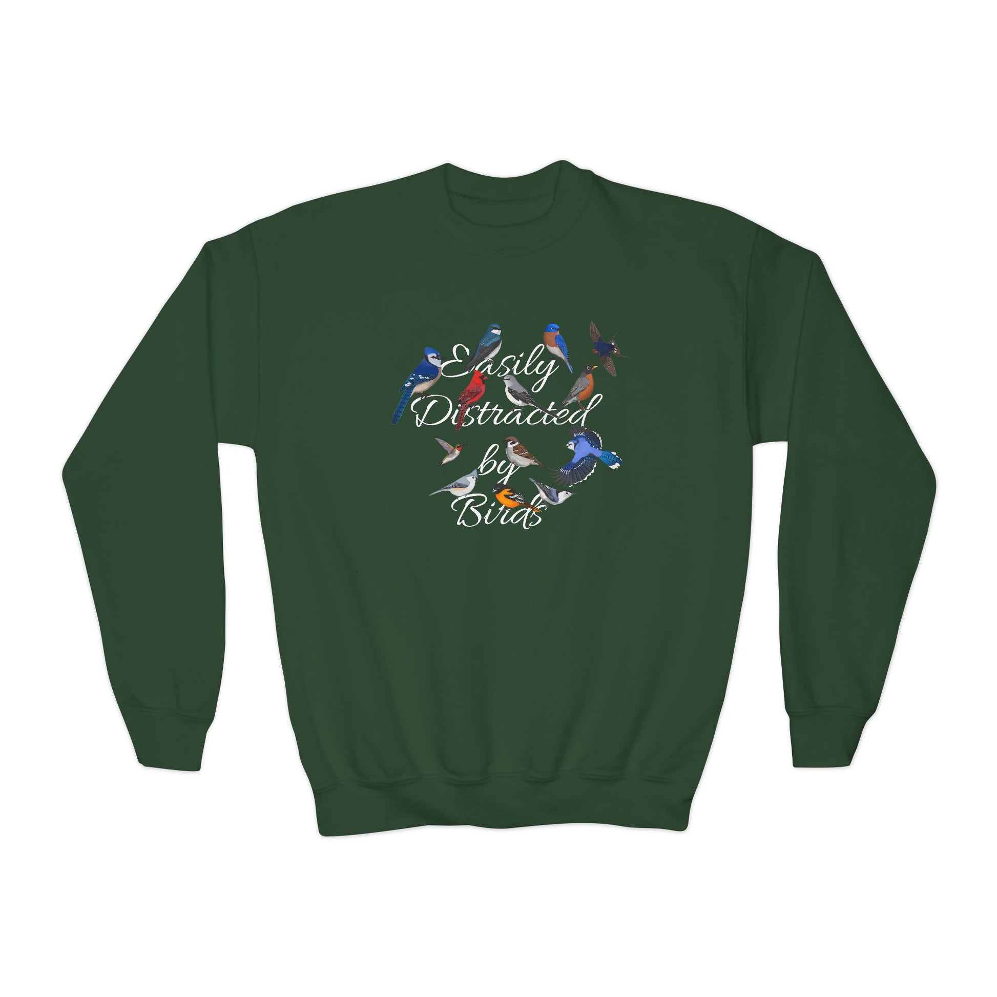 Easily Distracted by Birds Blue Jay Hummingbird Bluebird Cardinal Nuthatch Bird Birdwatching Youth Crewneck Sweatshirt – Casual Kids Clothing, Sweatshirts