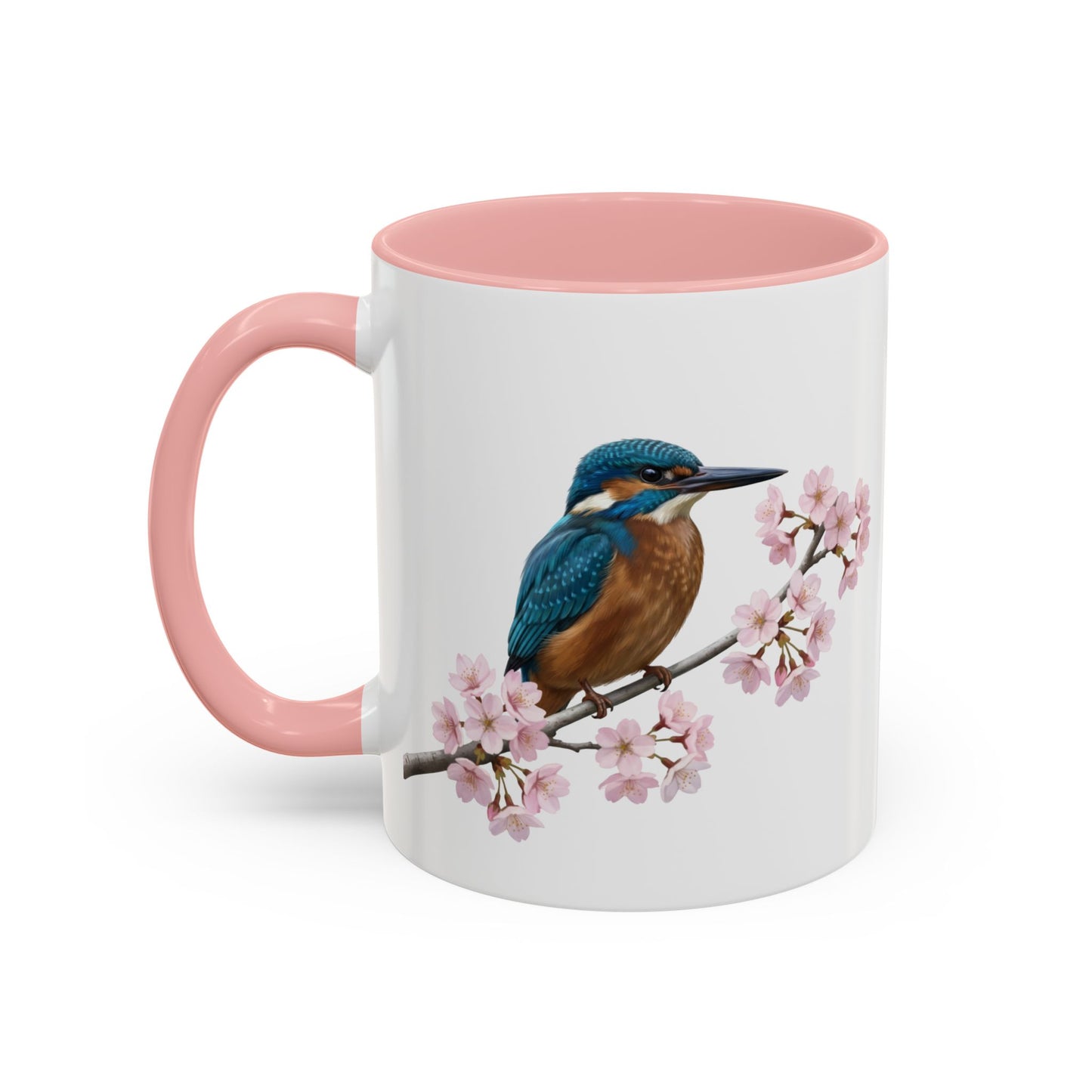 Eisvogel Tasse mit Kirschblüten | Rosa Keramiktasse für Vogelfreunde