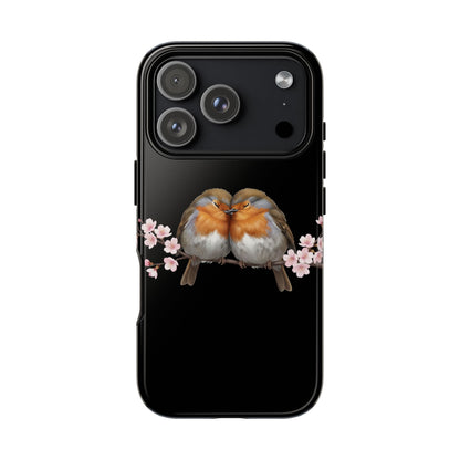 Rotkehlchen mit Kirschblüten Premium Handyhülle – Doppelt Geschützt & Rundum Bedruckt Schwarz