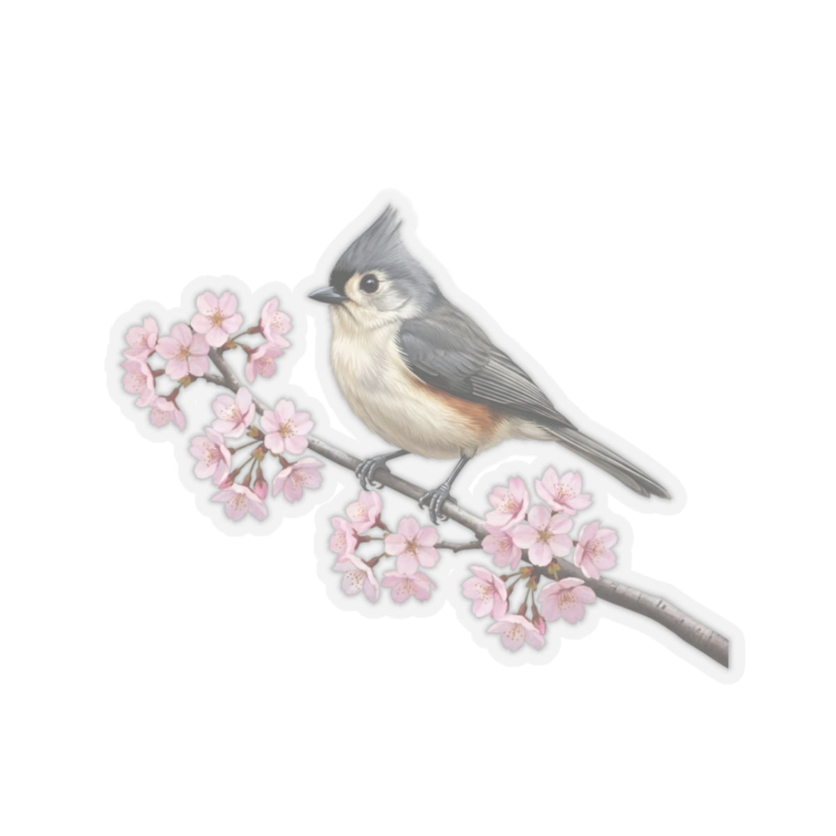 Tufted Titmouse Stickers – bird sticker and cherry blossoms style