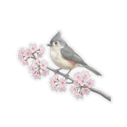 Tufted Titmouse Stickers – bird sticker and cherry blossoms style