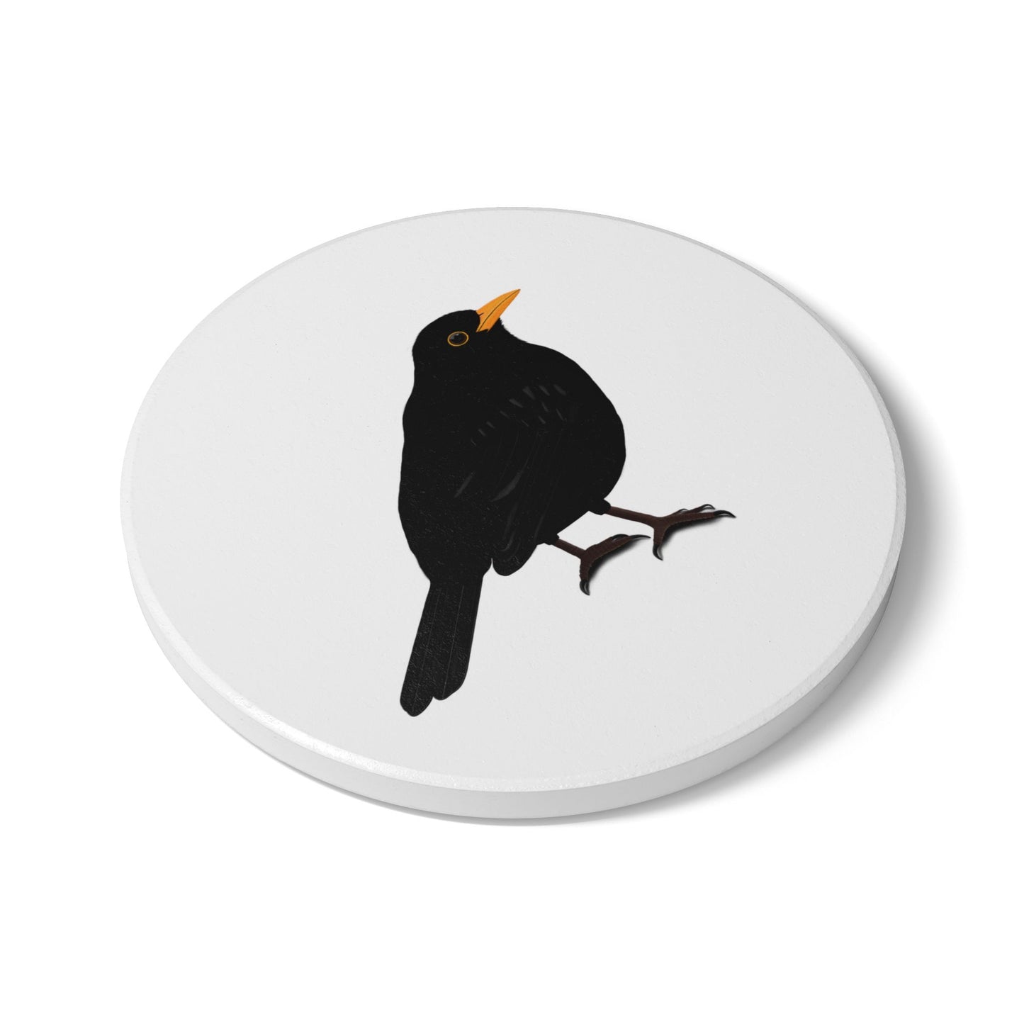 Amsel Keramik-Untersetzer Vogelmotiv Weiß