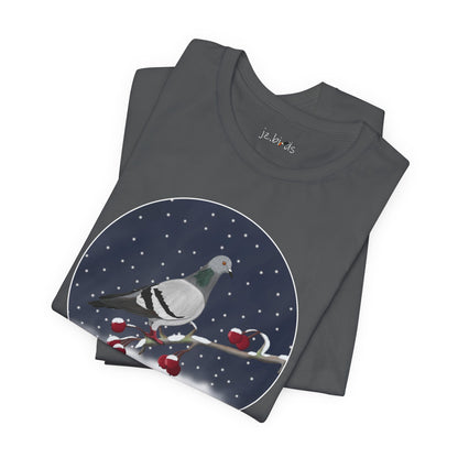 Pigeon on a Winter Branch Birdwatcher Christmas Bird T-Shirt