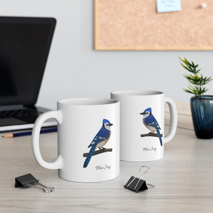 Blue Jay Bird Ceramic Mug Birdwatcher White