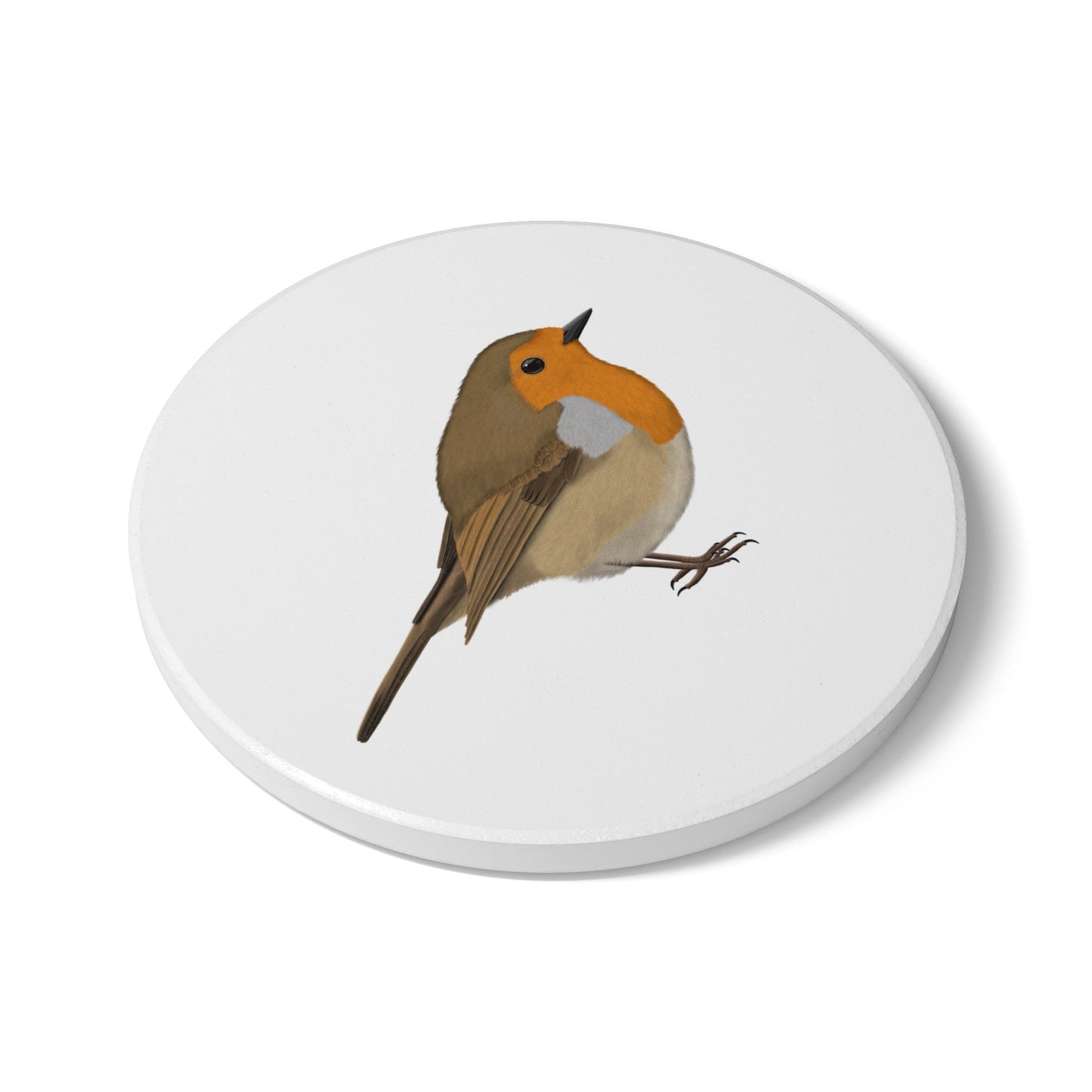 Rotkehlchen Keramik-Untersetzer Vogelmotiv Weiß