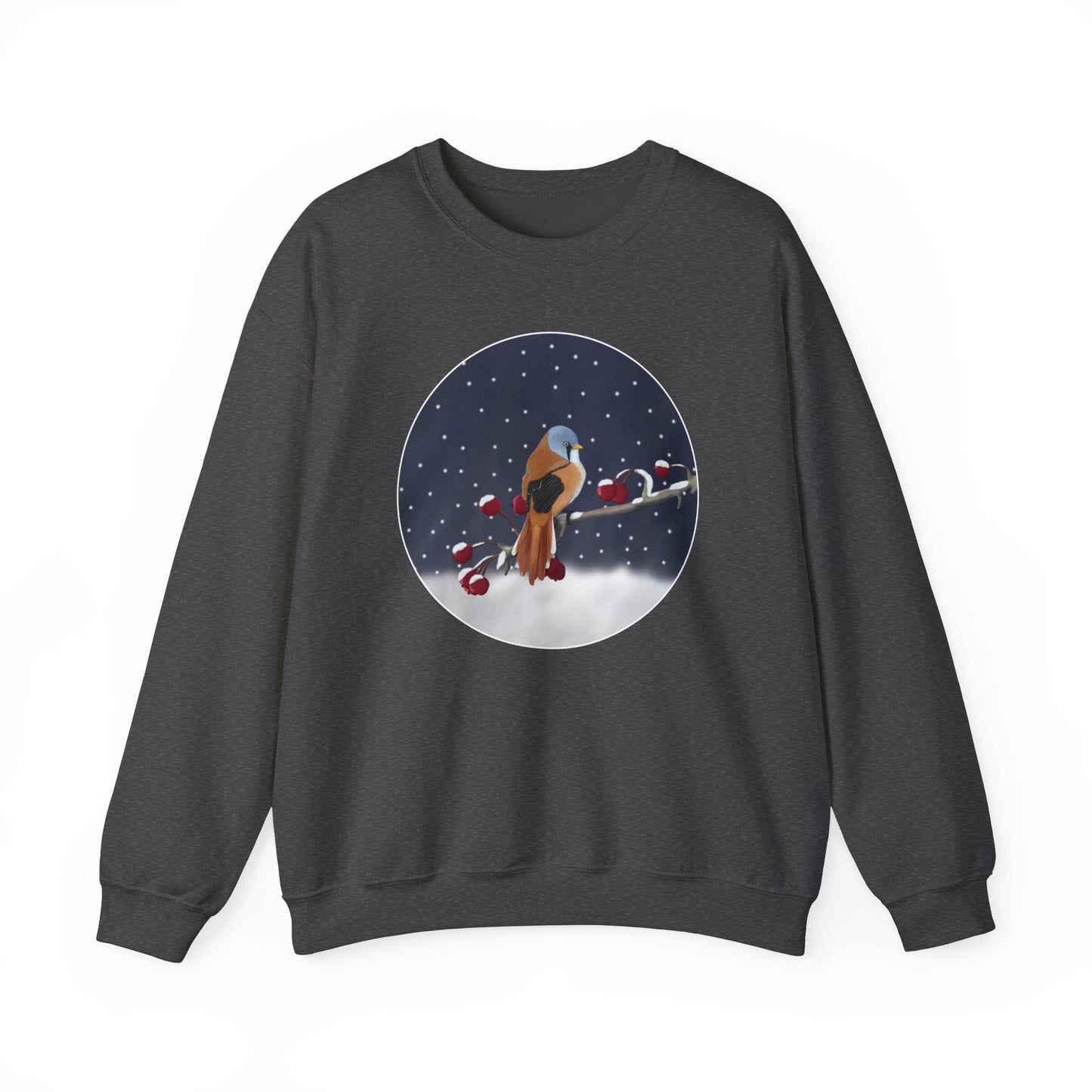 Bearded Reedling on a Winter Branch Birdwatcher Christmas Bird Sweatshirt