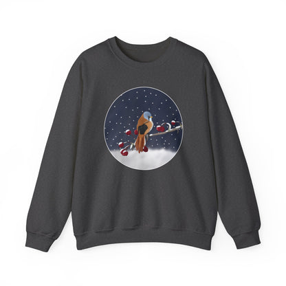 Bearded Reedling on a Winter Branch Birdwatcher Christmas Bird Sweatshirt