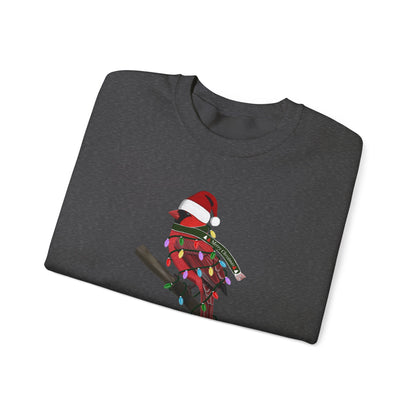 Cardinal with Fairy Lights as Santa Happy Holidays Birdwatcher Christmas Bird Sweatshirt