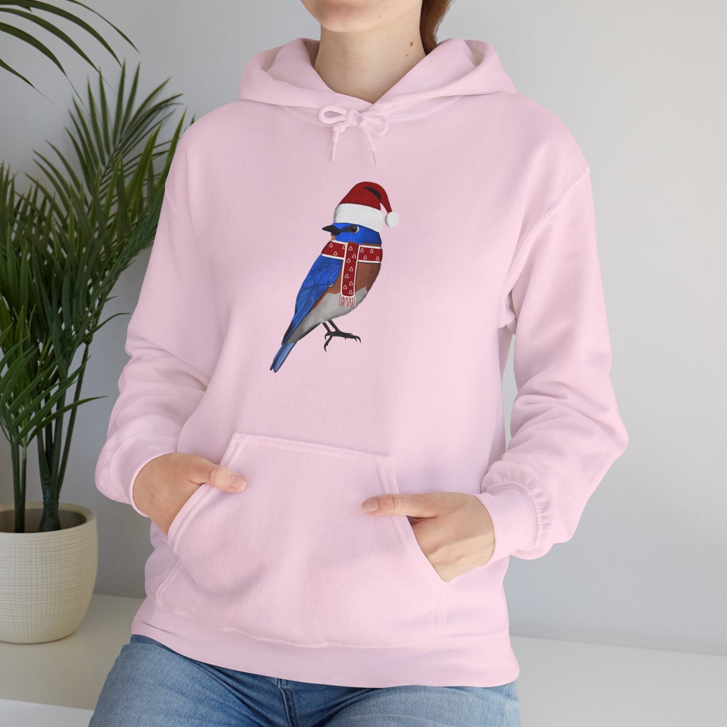 Bluebird Christmas Bird with Santa Hat Birdwatcher Birdlover Hoodie