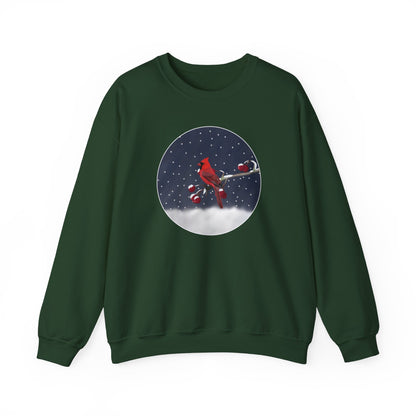 Cardinal on a Winter Branch Christmas Bird Sweatshirt