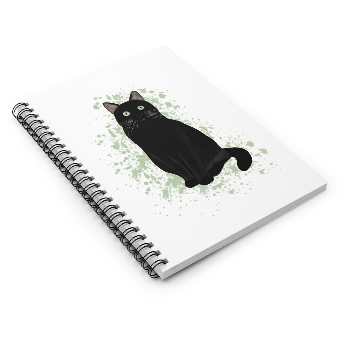 Black Cat with Green Eyes Cat Lover Spiral Notebook Ruled Line 6" x 8"