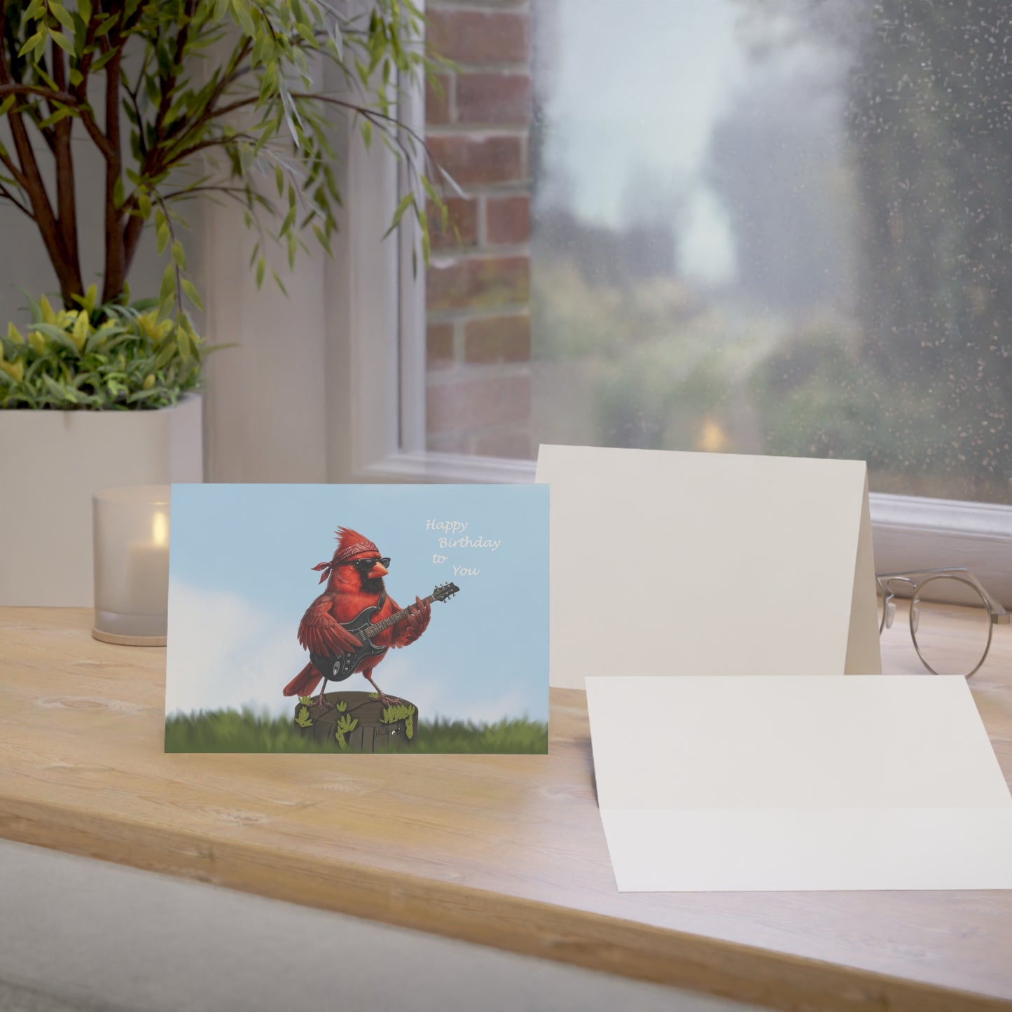 Cardinal Birthday Cards – with Guitar Card – Premium Matte Happy Bird Greeting