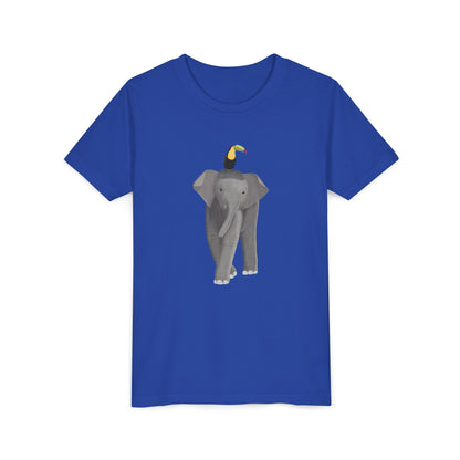 Elephant with Keel Billed Toucan Bird Youth T-Shirt