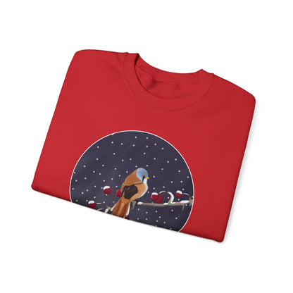 Bearded Reedling on a Winter Branch Birdwatcher Christmas Bird Sweatshirt