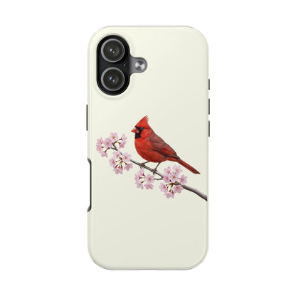 Northern Cardinal & Cherry Blossom Tough iPhone Case Creamy White