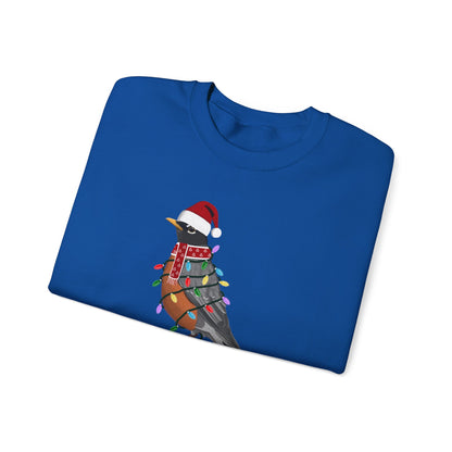 Robin with Fairy Lights Santa Claus Christmas Bird Sweatshirt