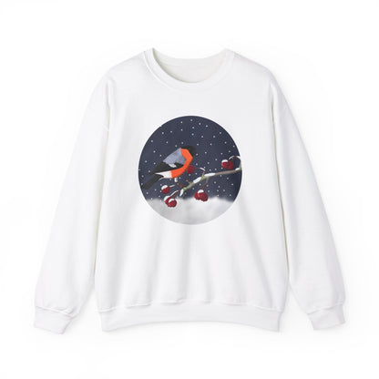 Bullfinch on a Winter Branch Birdwatcher Christmas Bird Sweatshirt