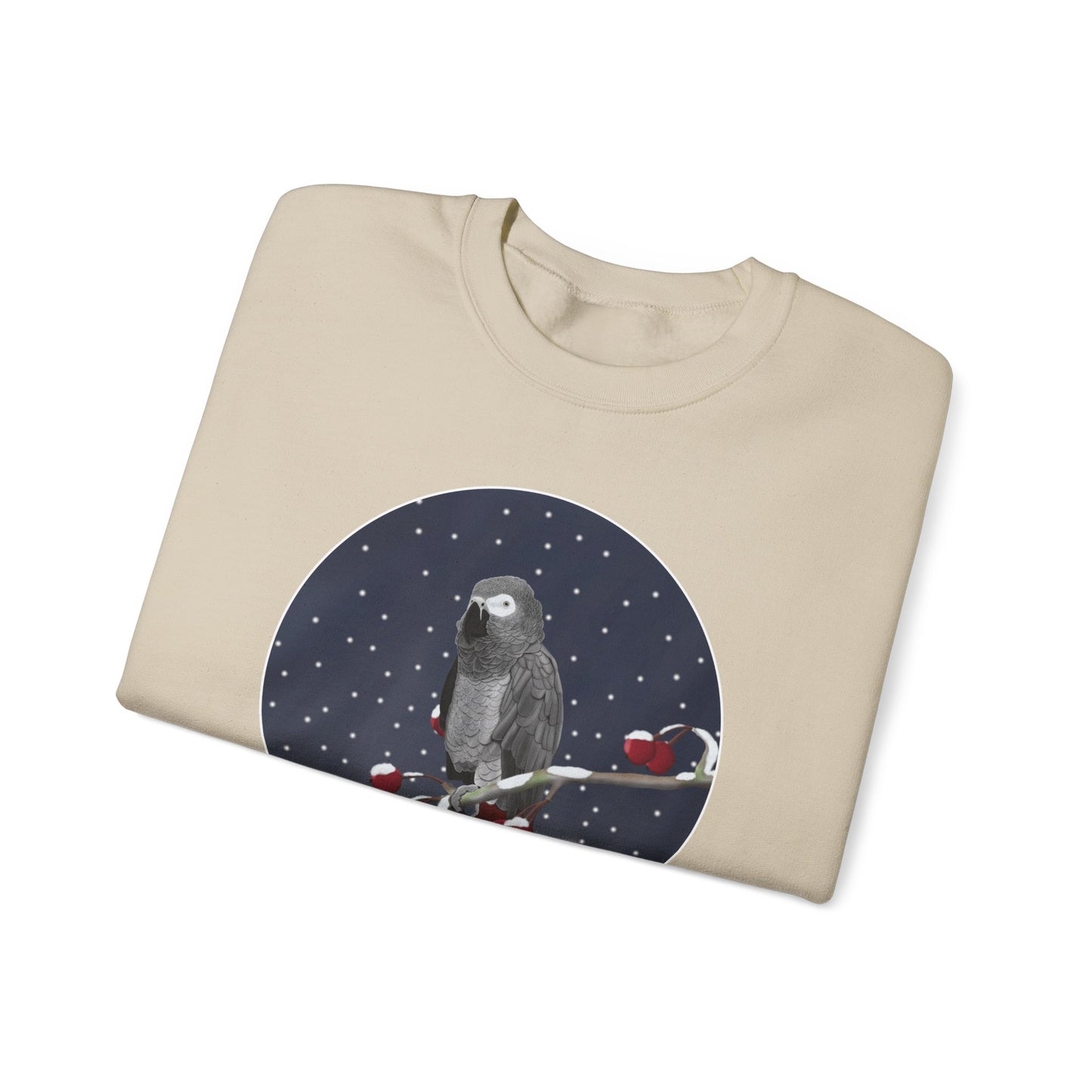 Grey Parrot on a Winter Branch Birdwatcher Christmas Bird Sweatshirt