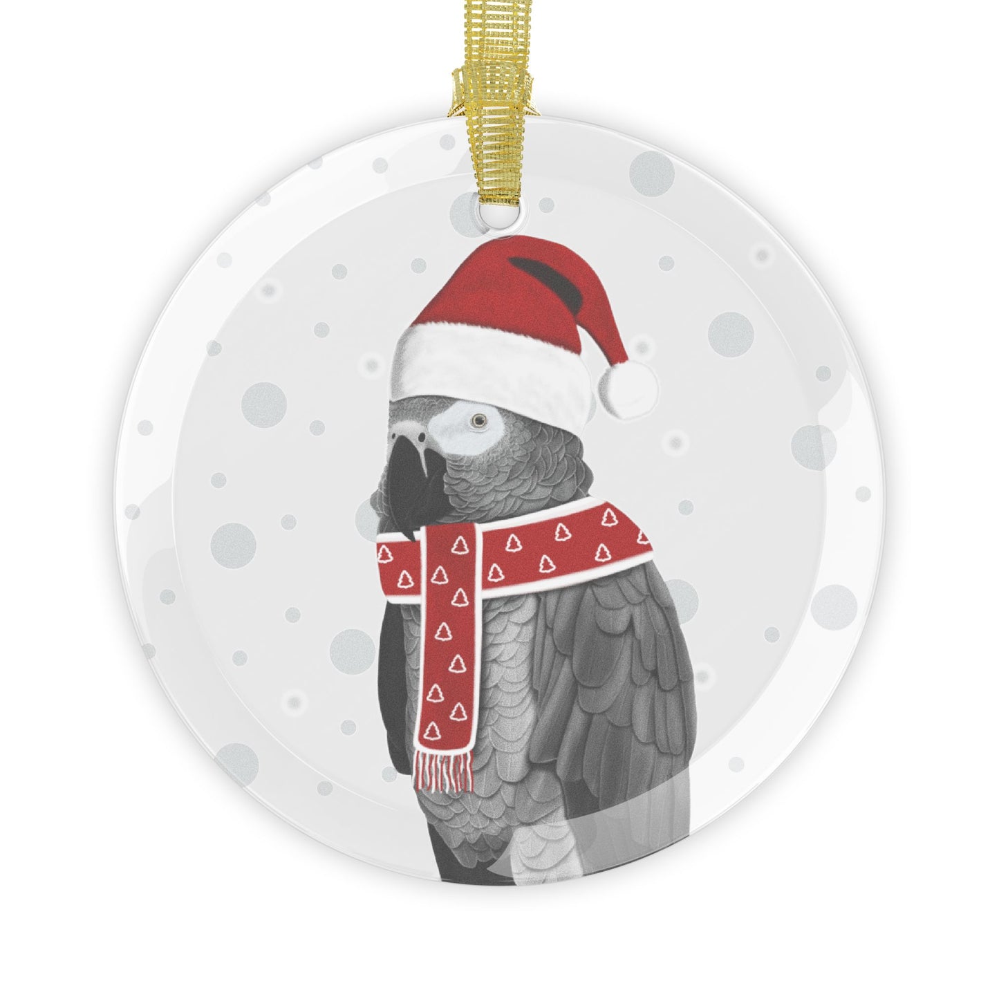 Grey Parrot as Santa Claus Christmas Glass Ornament