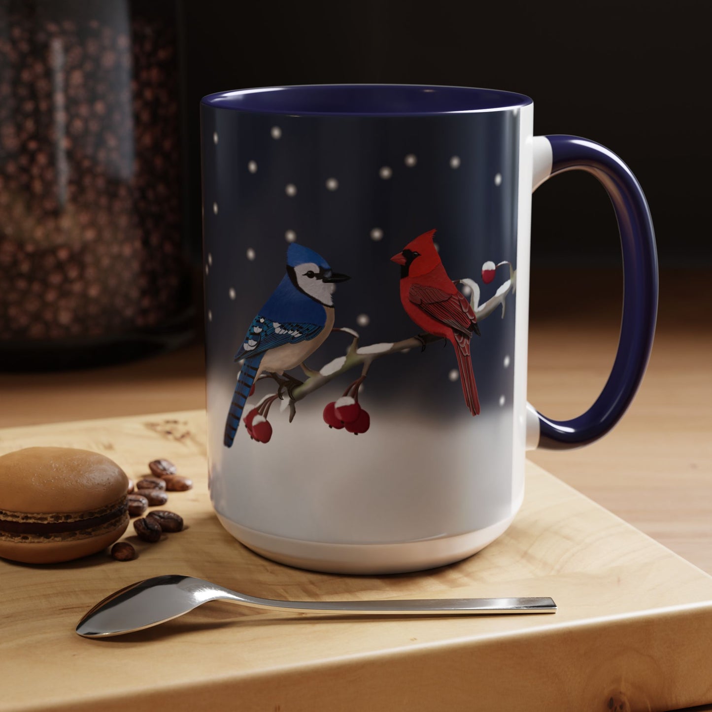 Blue Jay and Cardinal Bird Coffee Mug | Ceramic Christmas Gift for Bird Lovers