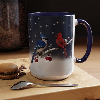 Blue Jay and Cardinal Bird Coffee Mug | Ceramic Christmas Gift for Bird Lovers