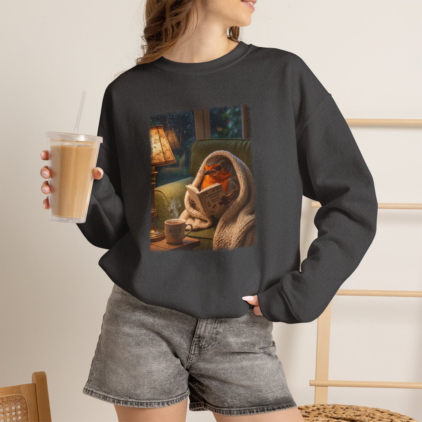 Robin Rosi Reading a Book Premium Sweatshirt for Bird Lovers