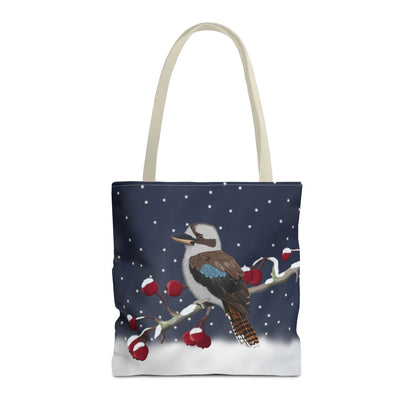 Kookaburra on a Winter Branch Christmas Bird Tote Bag 16"x16"