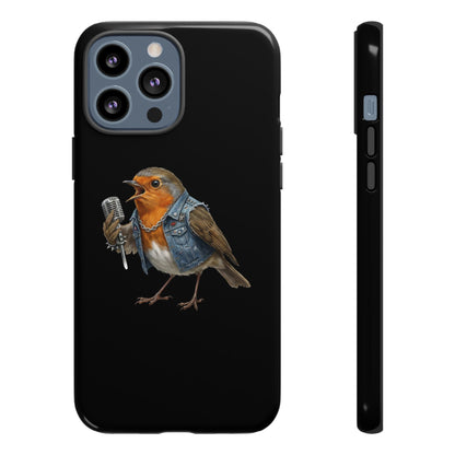 Rotkehlchen mit Mikrofon Premium Handyhülle – Doppelt Geschützt & Rundum Bedruckt Schwarz