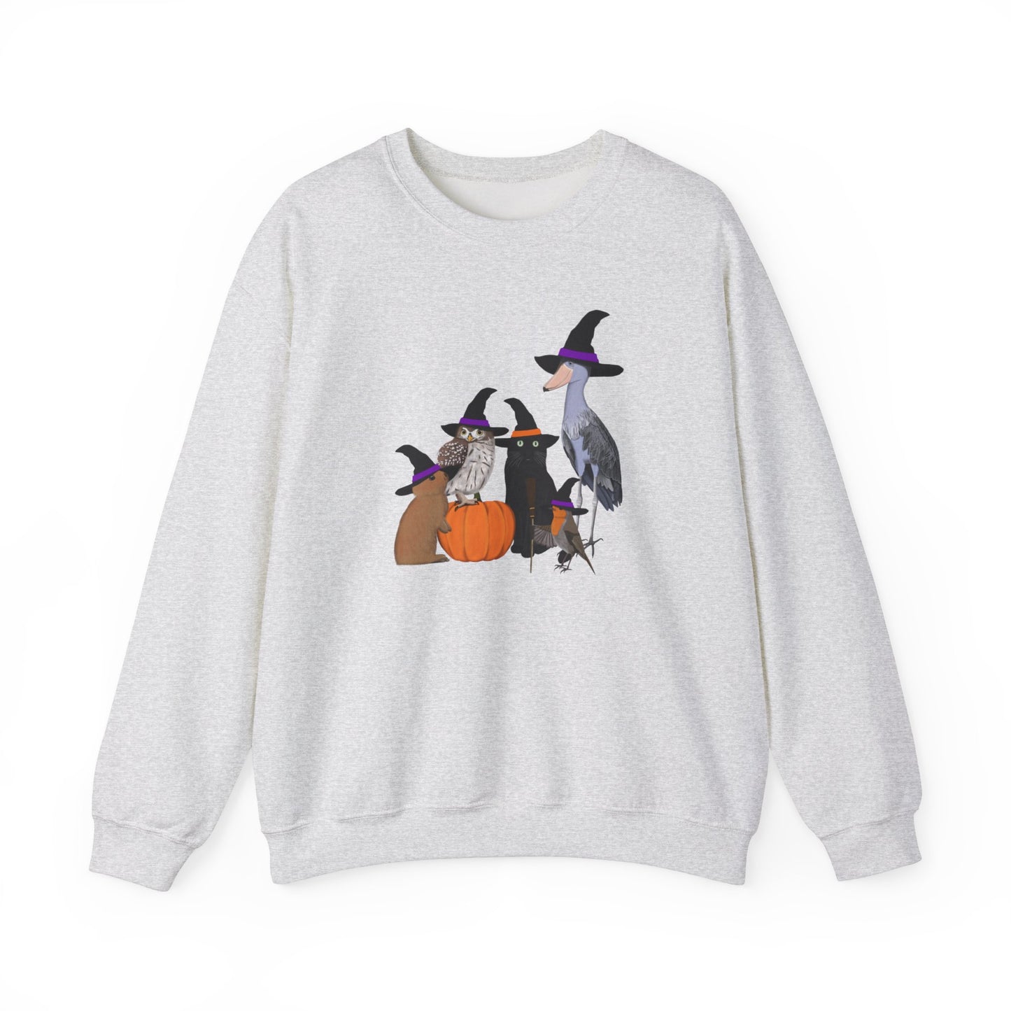 Robin Shoebill Owl Rabbit with Cat Happy Halloween Birds Sweatshirt