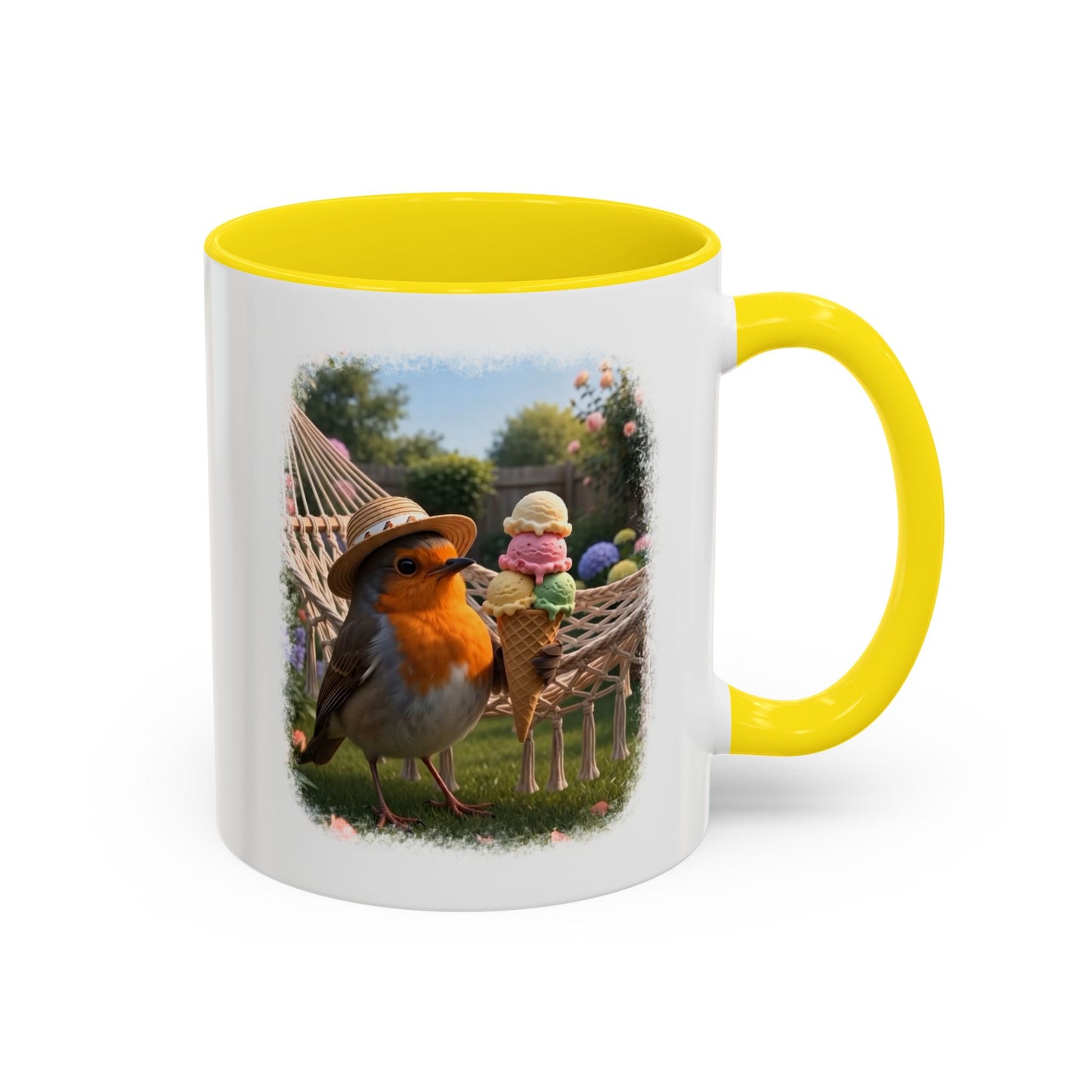 Robin Rosi Ice Cream Garden Premium Mug for Bird Lovers