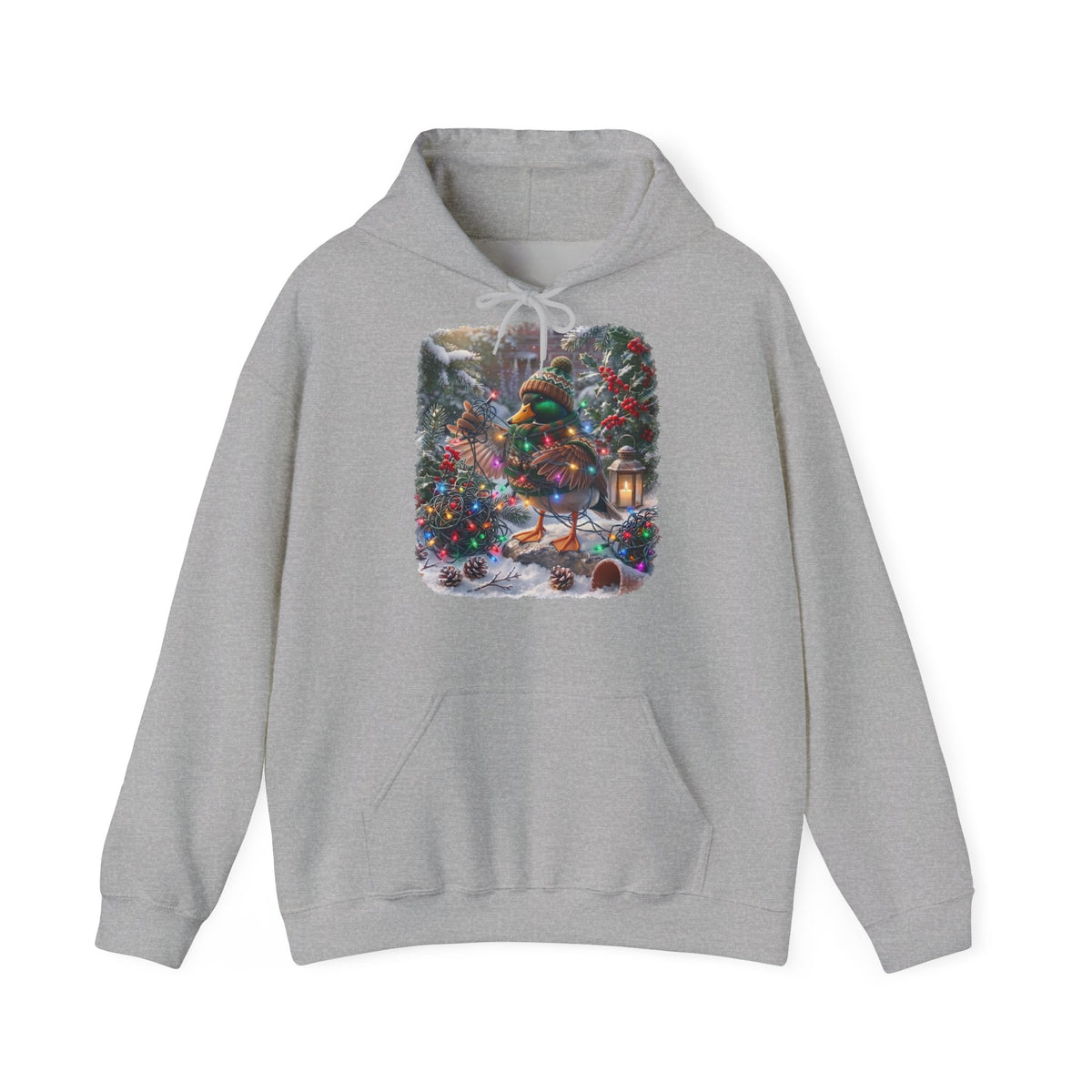 Premium Hoodie Ente und die Lichterkette im winterlichen Garten für Vogelbeoachter